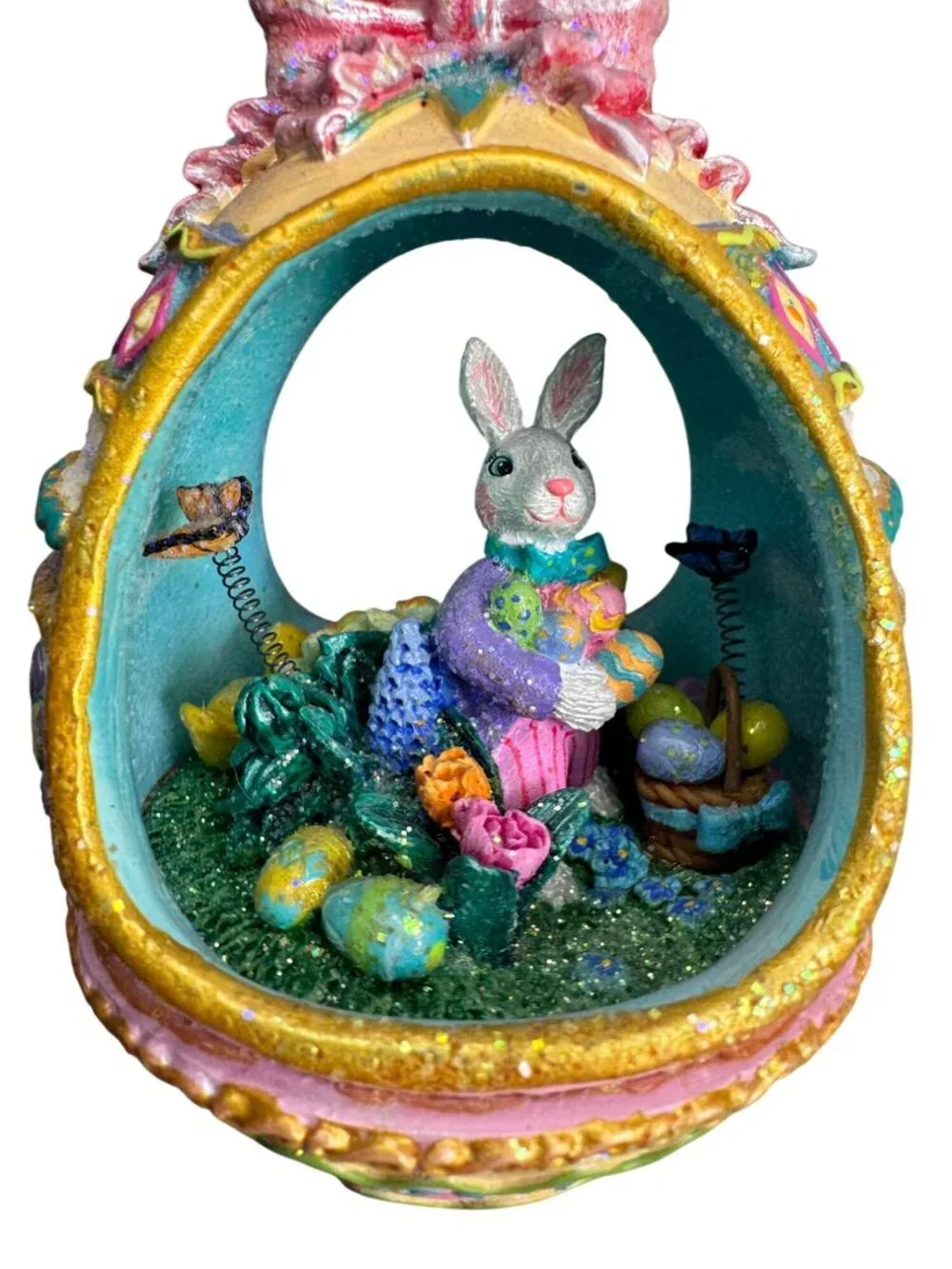 Glittered Easter Bunny Egg Diorama Ornament Pastel Spring Decor 4 - Picture 4 of 9